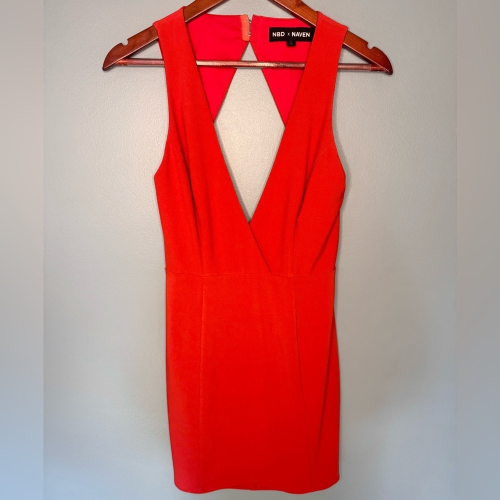NBD x Naven Deep V Open Back Mini Cocktail Dress | Size Medium